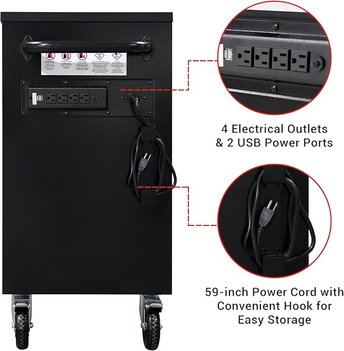 CT Copper Tailor 72-inch Rolling Tool Chest Cabinet with Integrated Power Strip,15 Drawers,Wheels,and Wood Top,Mobile Garage Workbench Storage, Assembled Large Tool Box for Workshop, Matte Black