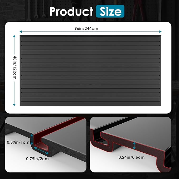 PVC Slat Wall Paneling 4x8 ft, Garage Organizer Storage System, Black Slatwall Panels for Garage Organization Product, Heavy Duty Wall Mounted Tool Storage for Home