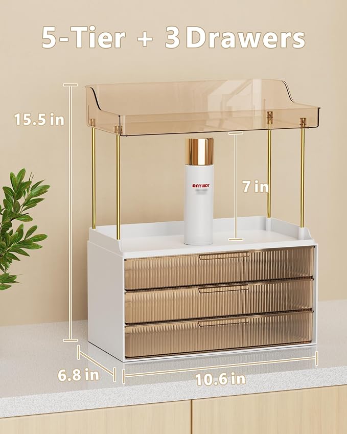 Bathroom Organizers and Storage, Makeup Organizer (Sturdy Durable Attractive), Ideal for Vanity, Countertop, Counter, Perfume, Skincare, Cabinet, Cosmetic, Dresser Organizer (Gold)
