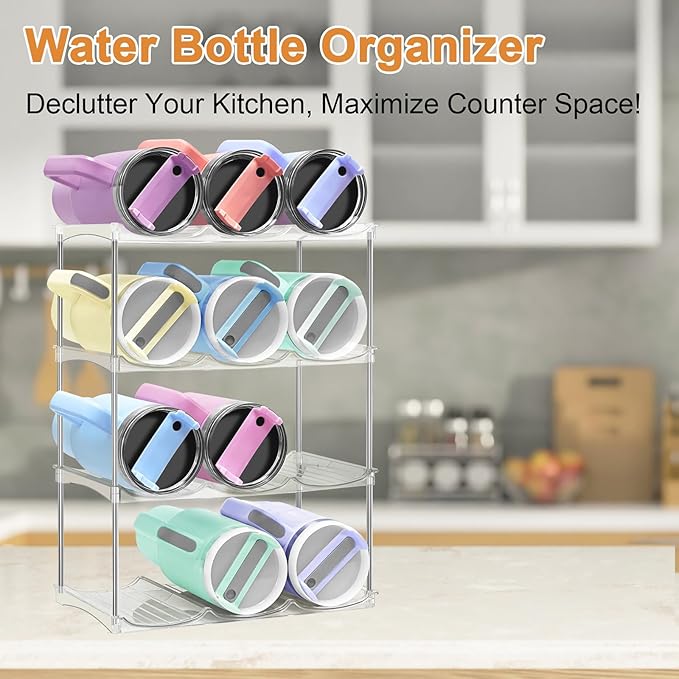 Water Bottle Organizer for Stanley 40 oz Tumbler - Large Capacity Water Bottle Holder for Cabinet, Kitchen Organizers and Storage for Stanley Cup Accessories, Tumbler Organizer Storage Rack, 4 Pack