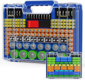Battery Organizer Storage Holder Box Case with Tester, Stores & Protects Up to 260 Batteries, Double-Clear Locking Lid, Holds AA AAA C D and More (Blue)