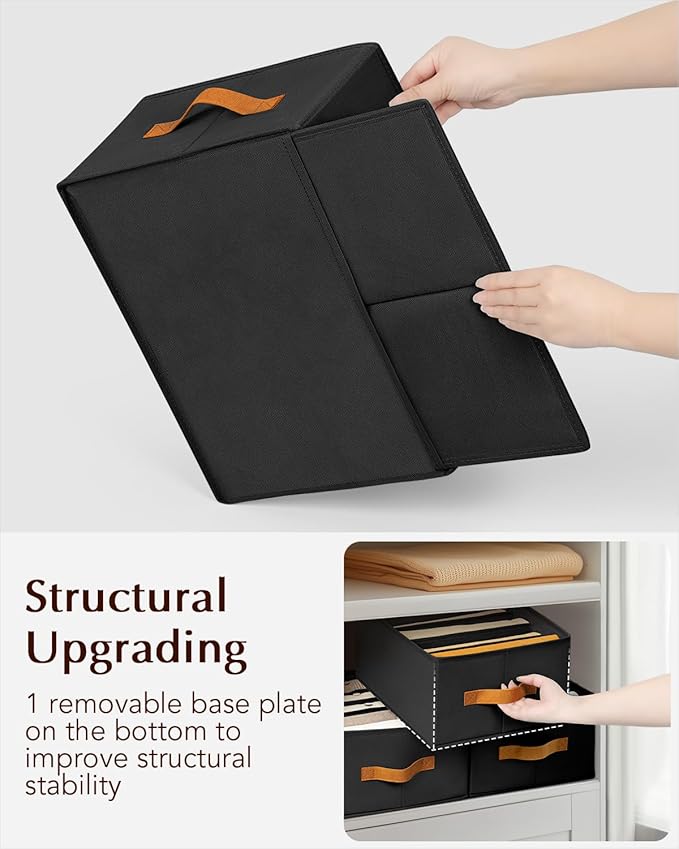 Clothes Organizers and Storage - 4/5/7 Grids Fabric Jeans Organizer with Handles, Foldable Closet Organizers Dividers, Wardrobe organizer for Pant, Sweater, T-shirt, Scarf, 6 Pack, Black