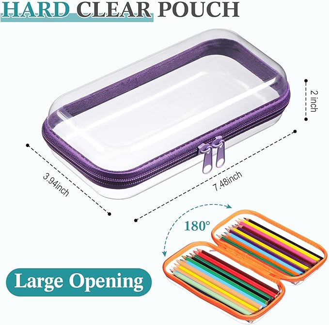 Sanwuta 6 Pcs Clear Hard Zipper Case Hard Plastic Zipper Pouches Transparent Makeup Bag Pencil Pouches for Travel Snacks Christmas Trinket Storage Organizer Box