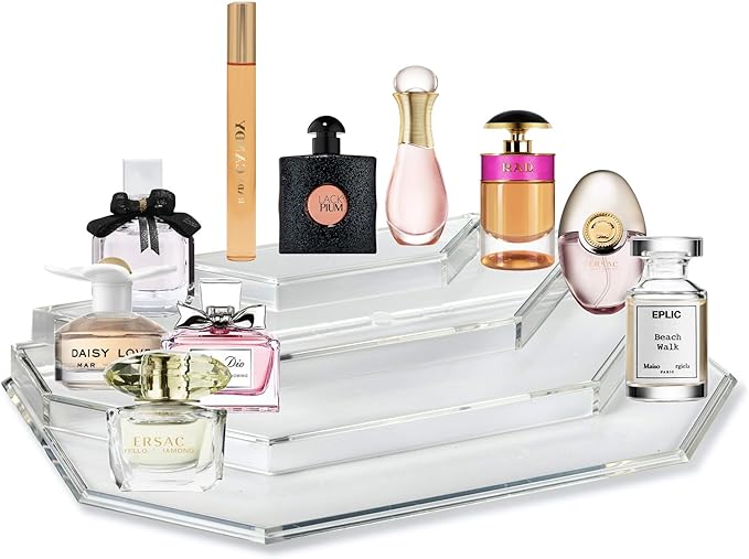Acrylic Mini Perfume Organizer & Mini Scented Oils Organizer Vanity Display Case 4 Tier Storage Travel Size Rollerball Beauty Perfume Bottles Refillable Tray (2)