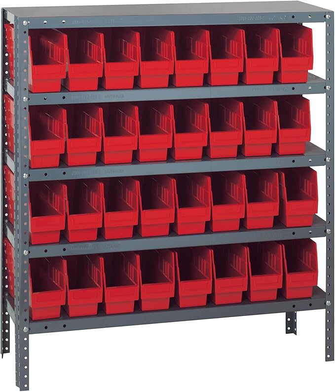 Quantum Storage Systems 1839-203RD Store More Steel Shelving Unit with 6' Shelf Bins, 18' D x 36' W x 39' H, Red