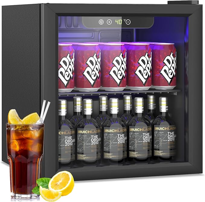Compact 60 Can/1.3 Cu.Ft Mini Fridge For Soda, Beer Or Wine, Portable Small Beverage Refrigerator With Digital Display&Removable Shelves &Reversible Glass Front Door For Office, Dorm, Bar