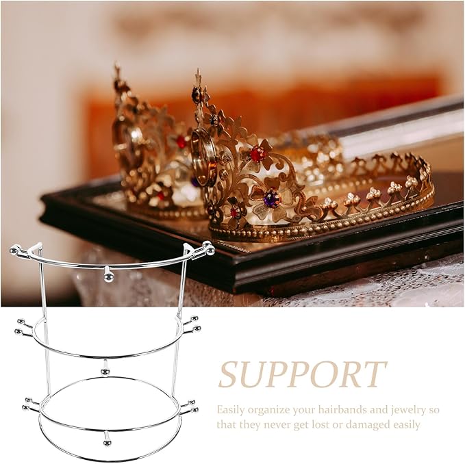 Three-tier Metal Crown Display Rack for Hairbands and Headpieces Elegant Gold-plated Headband Holder Stand Sturdy Portable Organizer for Weddings and Daily Use