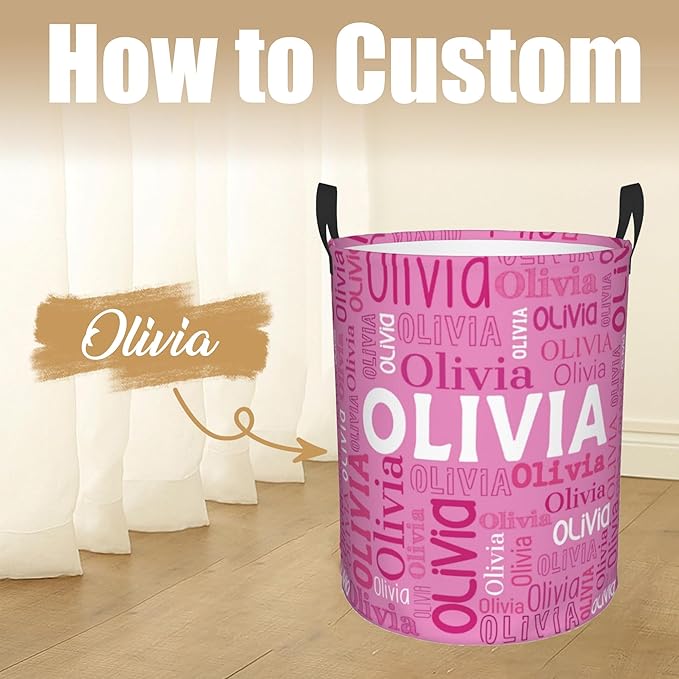 Custom Name Laundry Hamper, Personalized Laundry Basket with Name for Boys Girls Kids Men Women, Customized Name Dirty Clothes Basket Gifts for Clothes Toy Bathroom Bedroom Laundry Room Dorm