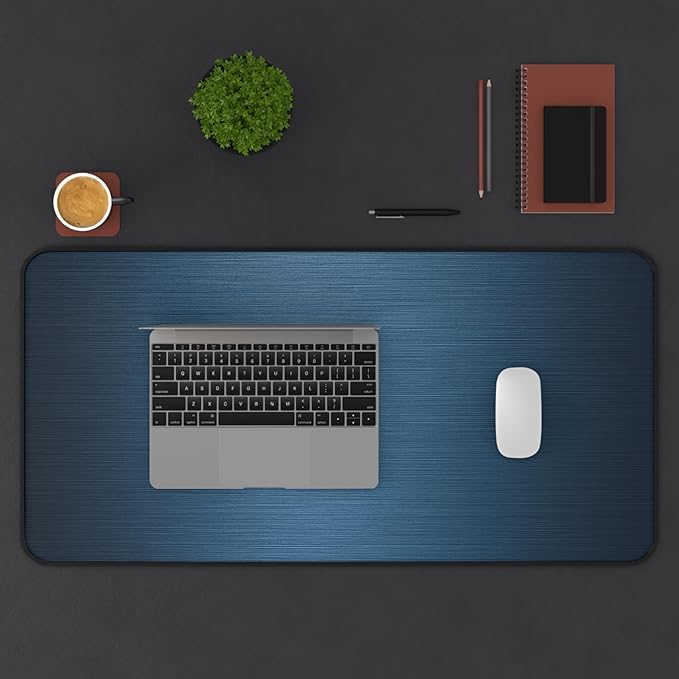 Brushed Metal Texture Desk Mat - Extended Mouse Pad & Desk Pad, Neoprene Surface, Non-Slip Rubber Base, Stitched Edges, Desk Protector for Keyboard & Mouse, Sizes 12x18/12x22/16x32 (Blue, 16x32)