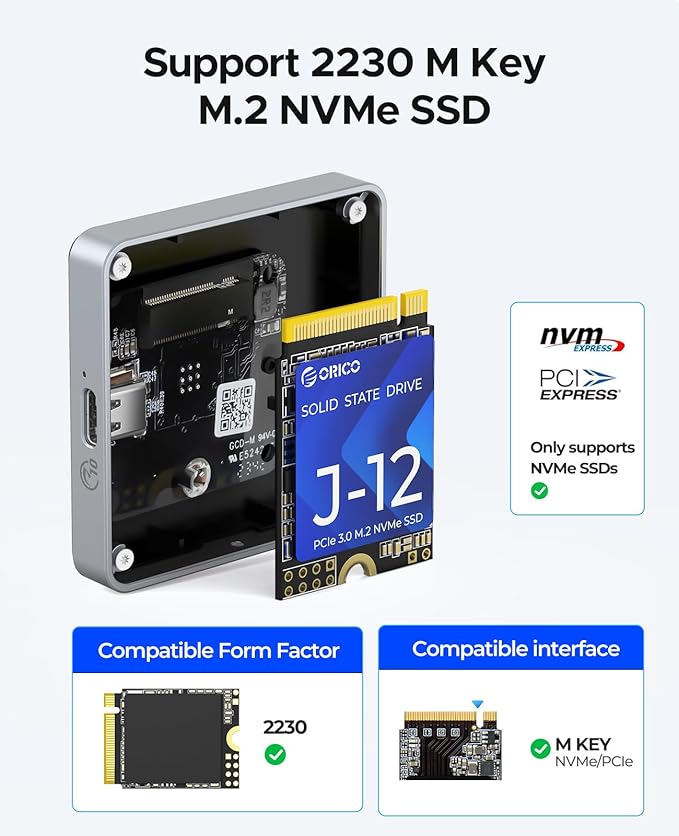 ORICO Magnetic M.2 NVMe 2230 SSD Enclosure Compatible with Magsafe for iPhone 15/16 Pro Max ProRes, 10Gbps USB C 3.2 Gen2 Type-C to NVMe Reader with Protective Case、Lanyard - AP30