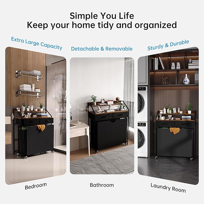 2 Tier Laundry Sorter with 3 Section Pull Out Bags Rolling Laundry Basket Organizer with 2 Drawers Laundry Hamper with Shelves and Wheels for Laundry Room, Bathroom, Bedroom Organization