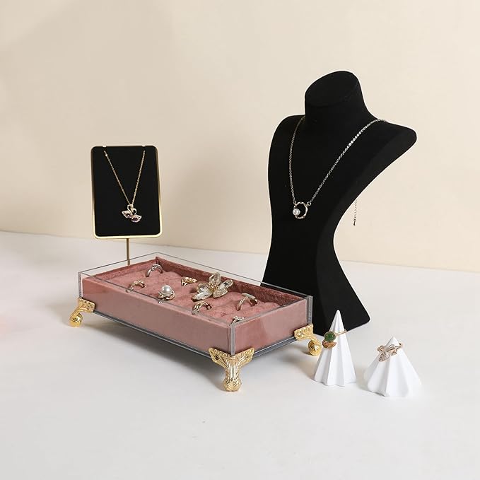 GemeShou Black necklace storage hanger stand jewelry organizer, Velvet jewelry stand necklace holder, jewelry mannequin bust for necklaces, jewelry bust display stands【Black-Medium height 9.25 inch】