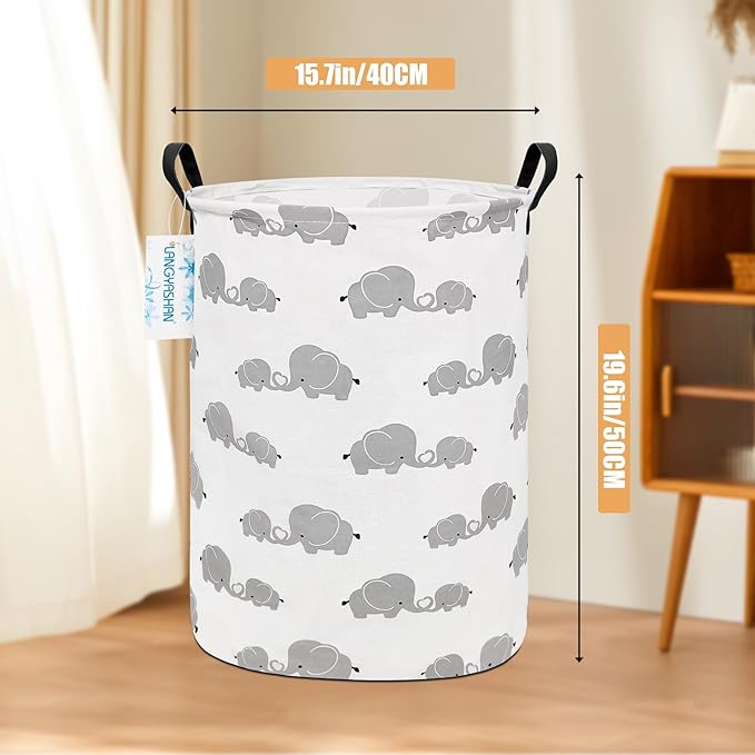 LANGYASHAN Storage Bin, Canvas Fabric Collapsible Organizer Basket for Laundry Hamper,Toy Bins,Gift Baskets, Bedroom, Clothes,Baby Nursery (Full Love Elephant)