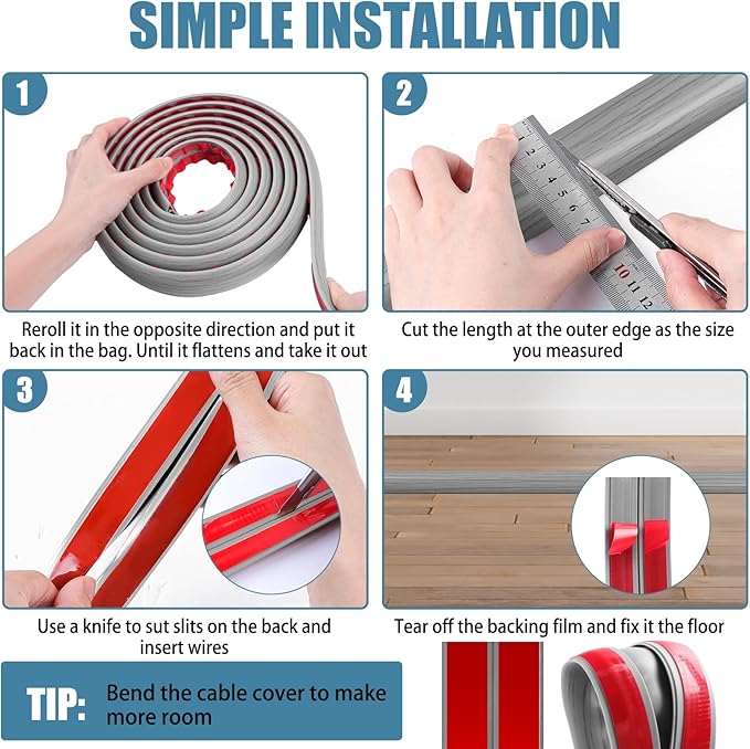 Floor Cord Covers for Wires 20FT Cable Hider Wire Cover Self Adhesive Cord Hider Floor for Offices, Homes, Workshops, Warehouses Cable Cavity 0.39" W x 0.27" H
