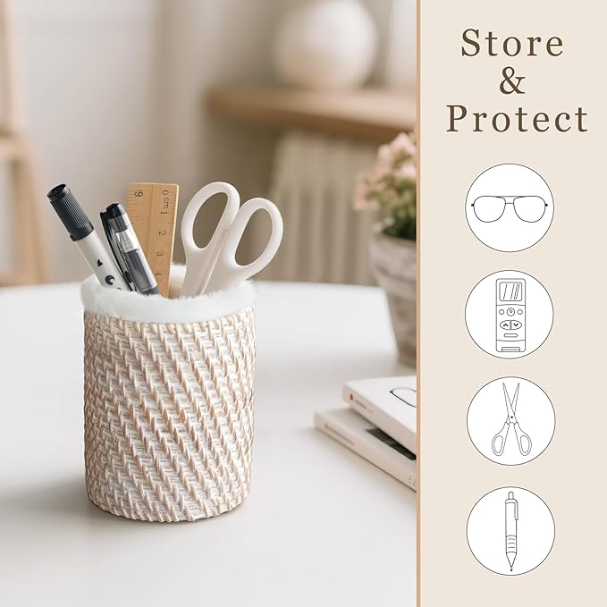 Mkono Glasses Holder for Nightstand Rattan Plush Lined Protective Glass Stand for Multiple Glasses Eyeglass Organizer Holder for Office, Desk, Table