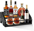 Liquor Bottle Display Shelf, Coffee Syrup Rack Organizer, 2 Step Countertop Wine Rack, Home Retro Bar Shelf Stand for Liquor Whiskey, Spirits, Kitchen Organizer for Seasonings, Spice & Tea (Black)