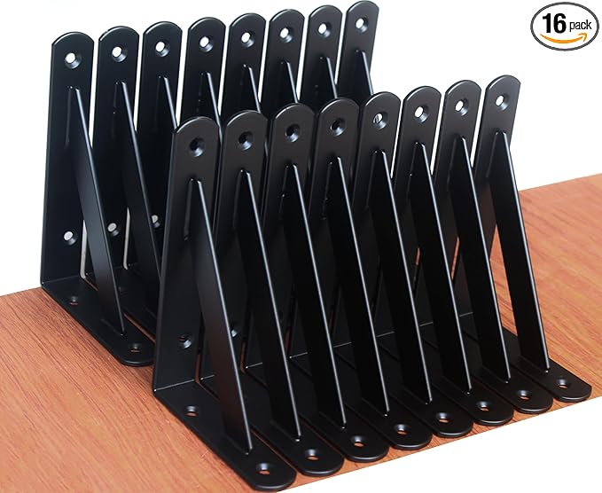 16 Pack L6 x H 4" Black Heavy Duty Shelf Brackets with Screws Metal Shelf Brackets Shelf Support Angle Brackets for Shelves L Brackets Heavy Duty Floating Shelf