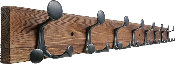 SKOLOO 43-Inch Wood Coat Rack Wall Mount with 8 Triple Hooks - Ideal for Family Entrances, Classrooms, and Pet Supplies Storage - Perfect Coat Hooks for Wall,Charred Golden Brown