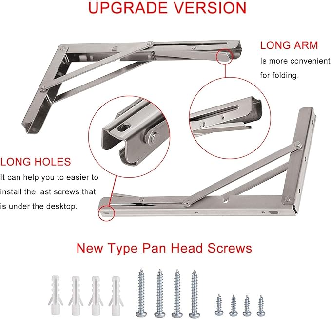 YUMORE Folding Shelf Brackets 20", Max Load: 330lb Heavy Duty Stainless Steel Collapsible Shelf Bracket for Table Work Bench, Space Saving DIY Bracket, Pack of 2
