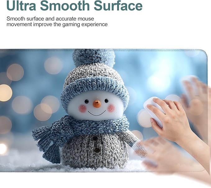 Christmas Snowman Gaming Mouse Pad 35.4"x15.7"Desk Mat Anti-Slip Rubber Base & Durable Stitched Edges for Gamers Smooth Mouse Writing Surface for Desk Office/Home