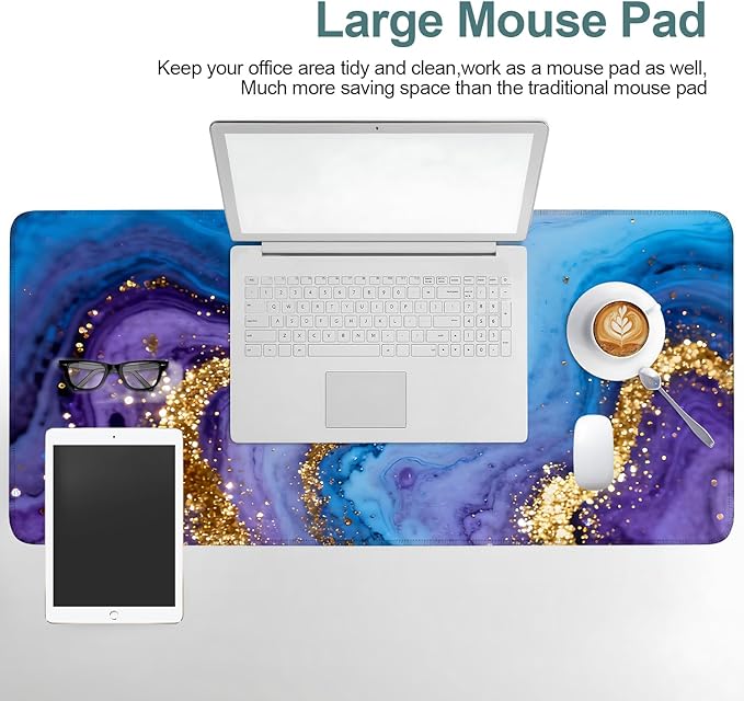 Blue and Gold Stripes Gaming Mouse Pad 35.4"x15.7"Desk Mat Anti-Slip Rubber Base & Durable Stitched Edges for Gamers Smooth Mouse Writing Surface for Desk Office/Home