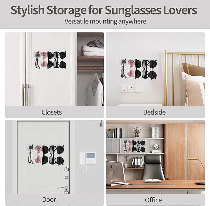 2 Pack Wooden Sunglasses Organizer Wall Mounted - Rustic Sunglass Holder for RV, Garage Door, Office & Home Decor - Glasses Storage Display Rack Gift for Women, Husband, Sunglass Lovers