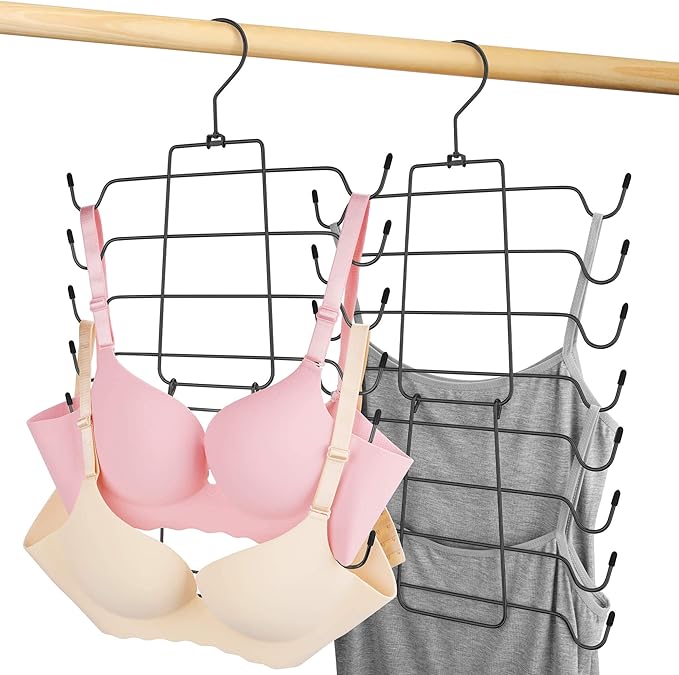 2 Pack Tank Top Hanger, Bra Organizer for Closet, Hanging Space Saving Sport Bra Lingerie Holder Closet Organizers and Storage, College Apartment Essentials, Black