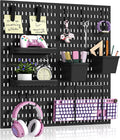 AKTOP Peg Board Wall Organizer 4-Pack – 12"x12" Black Pegboard Combination Kit with 13 Accessories for Wall, Plastic Peg Board Panels for Home, Office, Garage Tool Storage & Craft Room