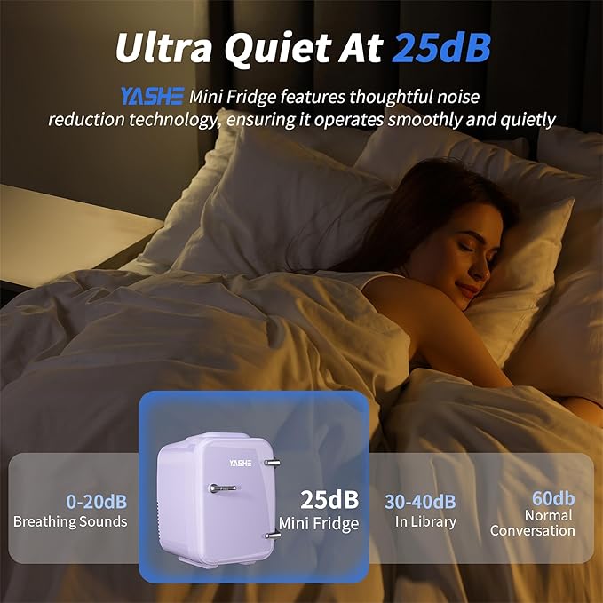 Mini Fridge, 4 Liter Makeup Fridge, 110V AC/ 12V DC Thermoelectric Cooler and Warmer Small Fridge for Bedroom, Drink, Dorm, Car, Purple