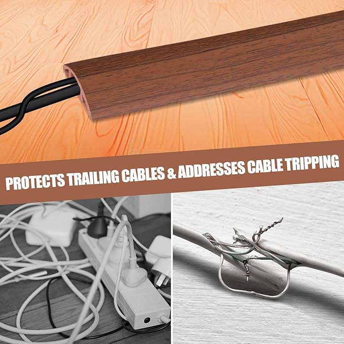 Floor Cord Cover Self Adhesive Cord Hider,3.3FT Cable Management, Extension Strip Protector for Wires, Prevent Cable Trips for Offices, Gyms, Exhibitions Cavity:0.47"(W) x0.35(H) Wood Red Teak