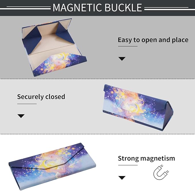 Foldable Glasses Case, Magnetic PU Leahter Sunglasses Case, Cute Hard Shell Folding Eyeglass Cases for Women Kids