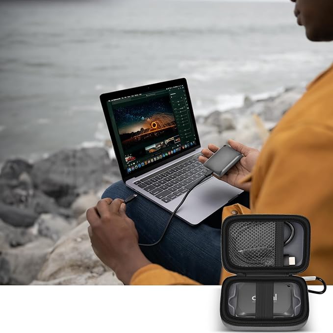 Carrying Case Compatible with Crucial X10/ X9 Pro 4TB/ 2TB/ 1TB Portable SSD, External Solid State Drive Hard Storage Holder Bag Fits for USB-C Cable (Box Only)（Dark-Grey）