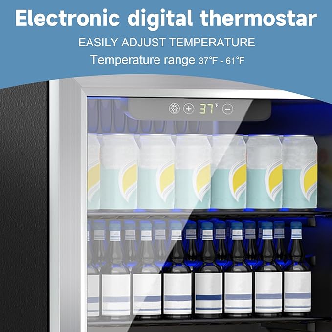 Beverage Refrigerator Cooler, 70 Can Mini Fridge Glass Door for Drinks Soda, Beer, or Wine - Small Refrigerator for Office Bedroom Home Bar, Adjustable Shelves, 1.7 Cu.Ft, Silver