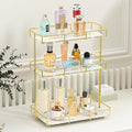Bathroom Organizer Countertop Perfume Organizer Makeup Organizer Cosmetics Storage Display Rack Vanity Tray Dresser Stainless Steel Gold Shelf White Marble Ceramic Tray