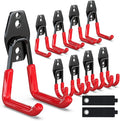 3-H Garage Wall Hooks 10 Pack, Heavy Duty Garage Hooks with Extra Welding Spots, Wall Mount Storage Organizer for Hanging Garden Lawn Tools, Chair, Shovel, Blower, Toolkit (red)