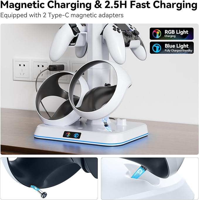 PSVR 2 Charging Station, Fast Charging Dock with Magnetic Clasp, Storage Stand for VR2 Headset & PS5 Controller with 9 RGB Modes, Includes Type-C Connectors Commodore 64 Games