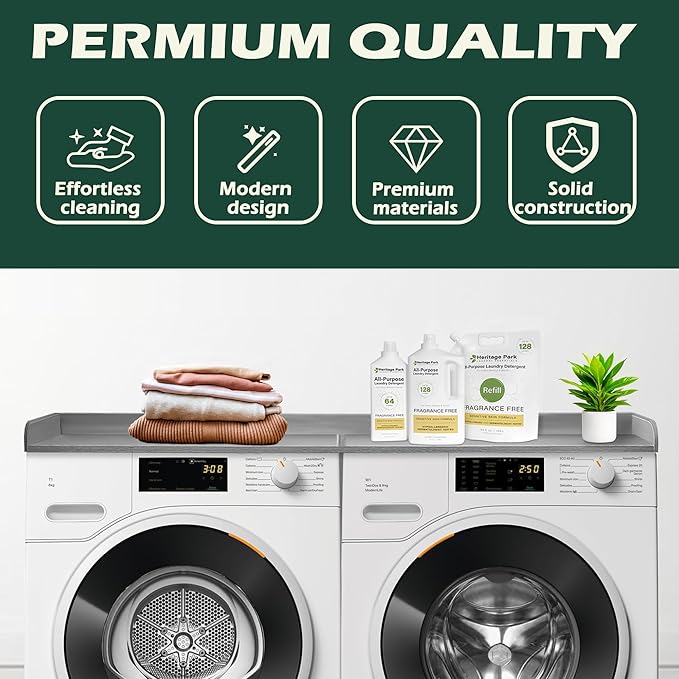 Royxen Washer Dryer Countertop, 27.4" x 54", Wood, Universal Fit, Laundry Room Organization, Grey