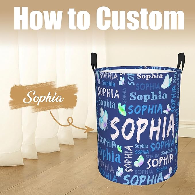 Custom Name Laundry Hamper, Personalized Laundry Basket with Name for Laundry Room Dorm Bedroom, Customized Name Dirty Clothes Hamper with Handles for Clothes Toy Boys Girls Men Women