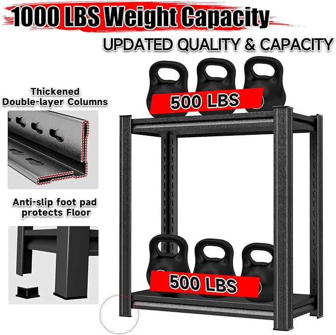 Garage Storage Shelves,5 Tier Shelving Unit, 40 inch Wide, 18” Deep, 78” Tall Organizer Metal Shelf for Basement/Laundry/Pantry Heavy Duty, Adjustable,Easy to Install (2Tier-14"W X12"DX22"H -UPDATE)