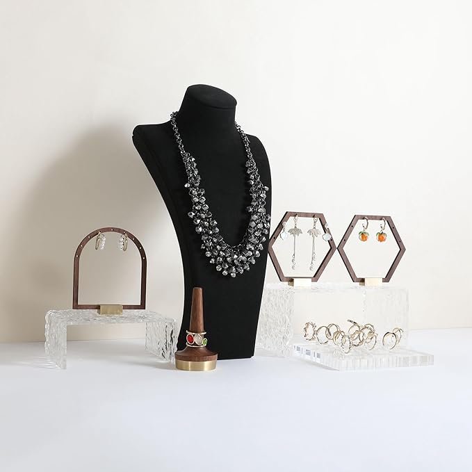 GemeShou Black necklace storage organizer for sale, Velvet necklace holder stand, jewelry bust display stands, Jewelry Mannequin for Countertop, Showcase【Black-Large height 12.4 inch】