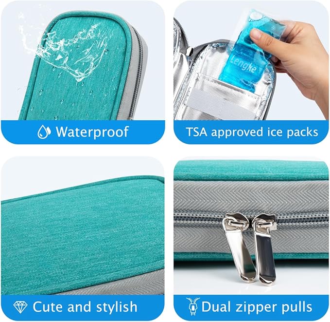 YOUSHARES Insulin Cooler Travel Case TSA Approved Medication Diabetic Supplies Cooler For Travel Refrigerated Medicine Organizer Bag With 2 Ice Pack