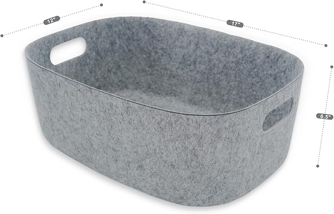 Welaxy Large Storage Basket Felt Open Desk Organize bin Shelf baskets with handles light weight carry for Magazines Books Junk Kids Toys Pet toy Clothes Laundry (Gray)