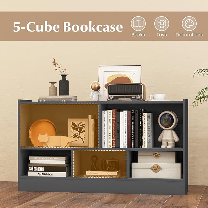 Giantex 5-Cube Bookcase, Freestanding 3-Tier Bookshelf with Spacious Top & Raised Base, Modern Display Storage Organizer, Multipurpose Book Shelf for Living Room, Bedroom, Playroom (Grey)