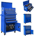 13-Drawer Double Door Rolling Tool Chest, 2 in 1 Detachable Tool Chest,Tool Box with Drawers and Wheels, Large Tool Cabinet with Lock, Metal Standing Toolbox for Garage Workshop-Blue