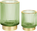 Makeup Brush holder Organizer, Crystal Glass Toothbrush Holders, Striped Make Up Brush Holder for Vanity, Pen Holder for Desk, Vase -Green (S+L)