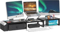 LAND·VOI Dual Monitor Stand with Drawer and Side Pockets, Monitor Riser for Desk, Home Office Desk Storage, Multi-Scenario Adaptation for Work and Entertainment, Black, HMS02BK
