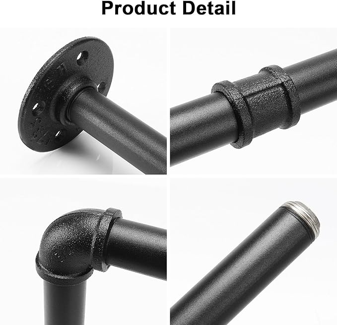 Industrial Iron Pipe Clothes Hanging Bar DIY Wall-Mounted Garment Rack Heavy Duty Clothing Rack for Bedroom, Laundry Room, Closet Storage (Black 36 inch)