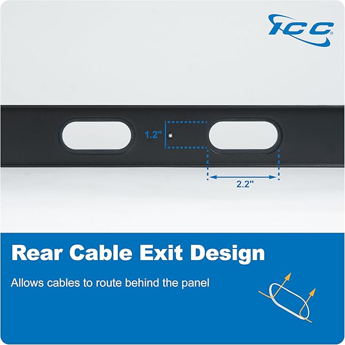ICC 1U Finger Duct Cable Manager Panel with Cover, Plastic with Metal Back Frame, 5" Depth, Horizontal Cable Management, Rackmount for 19” Network Racks, Black, Single Pack