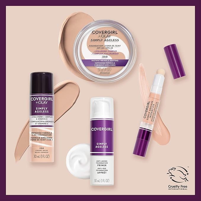 COVERGIRL & Olay Simply Ageless 3-in-1 Liquid Foundation, Matte Finish, Hyaluronic & Vitamin C Formula, 200 Fair Ivory, 1 Count