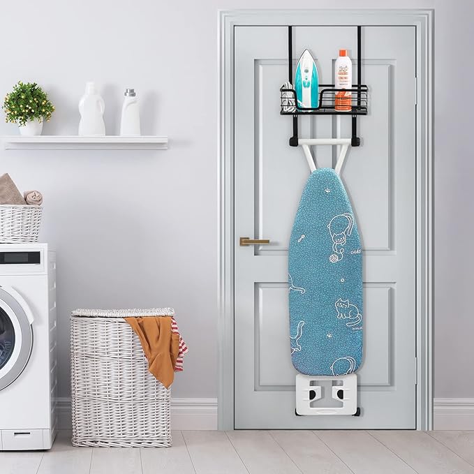 KES Over The Door Ironing Board Holder Door Mount T Shape Ironing Board Hanger Iron Holder Fit for 1 3/4 Doors Matte Black, HIR500B-BK